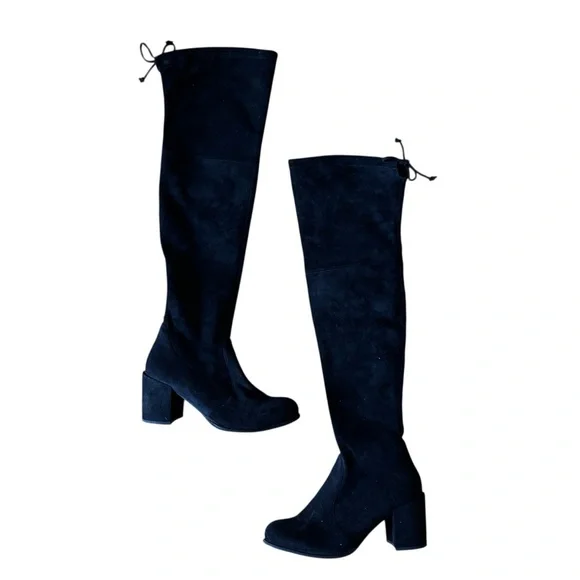 Stuart Weitzman Tieland Boots Black Suede Over The Knee Size 39 Heel - Picture 3 of 16